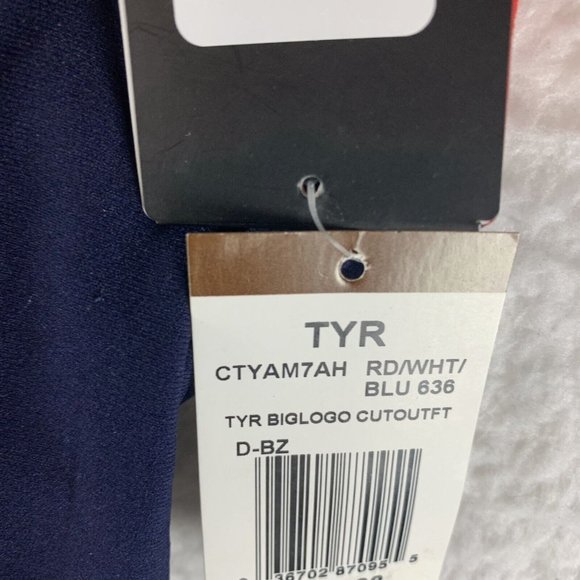 TYR Swimsuit Women's 38 Navy Big Logo USA Cross Back Performance One Piece 8052 - Picture 3 of 6